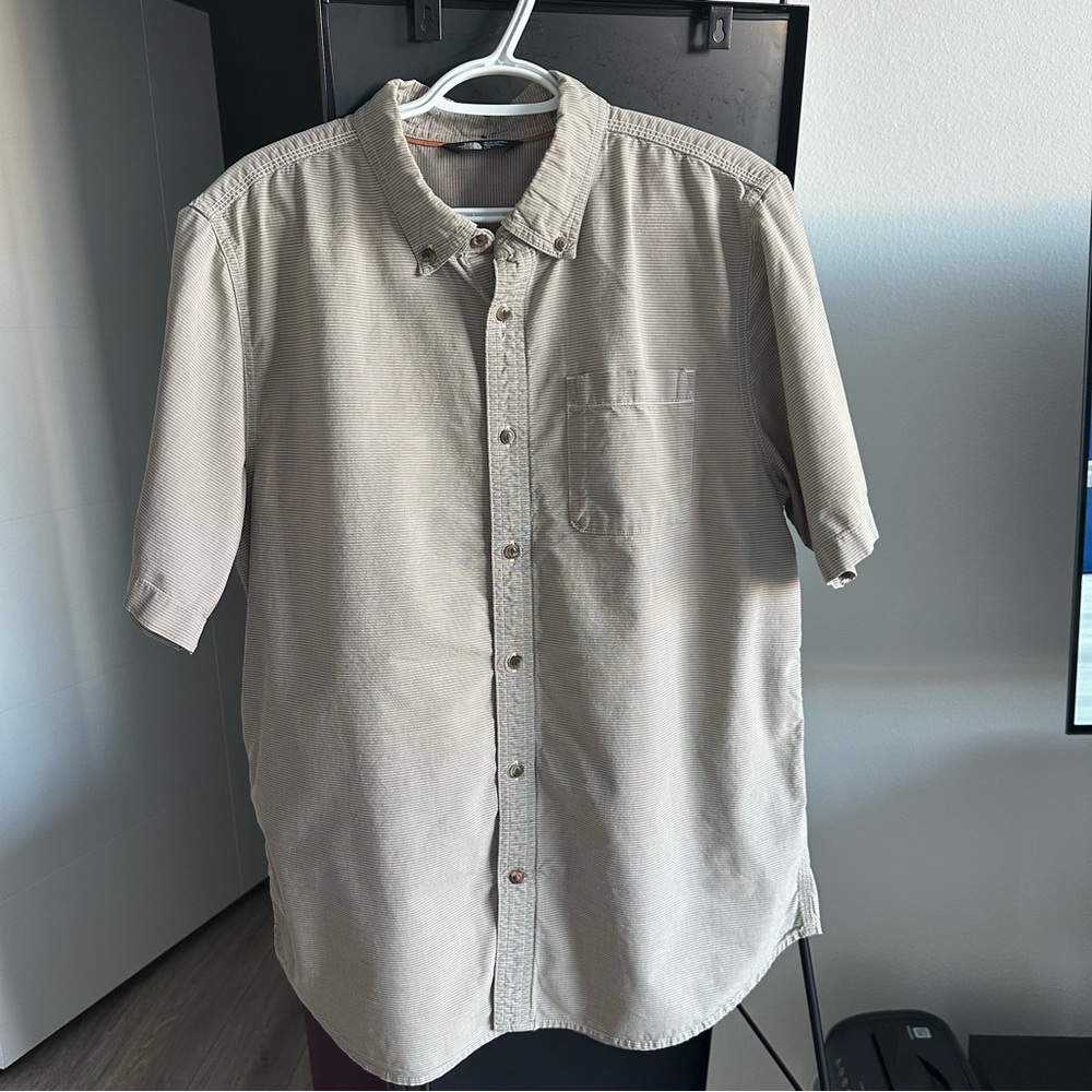 The North Face Men's Tan Button Down Shirt activewear loungewear